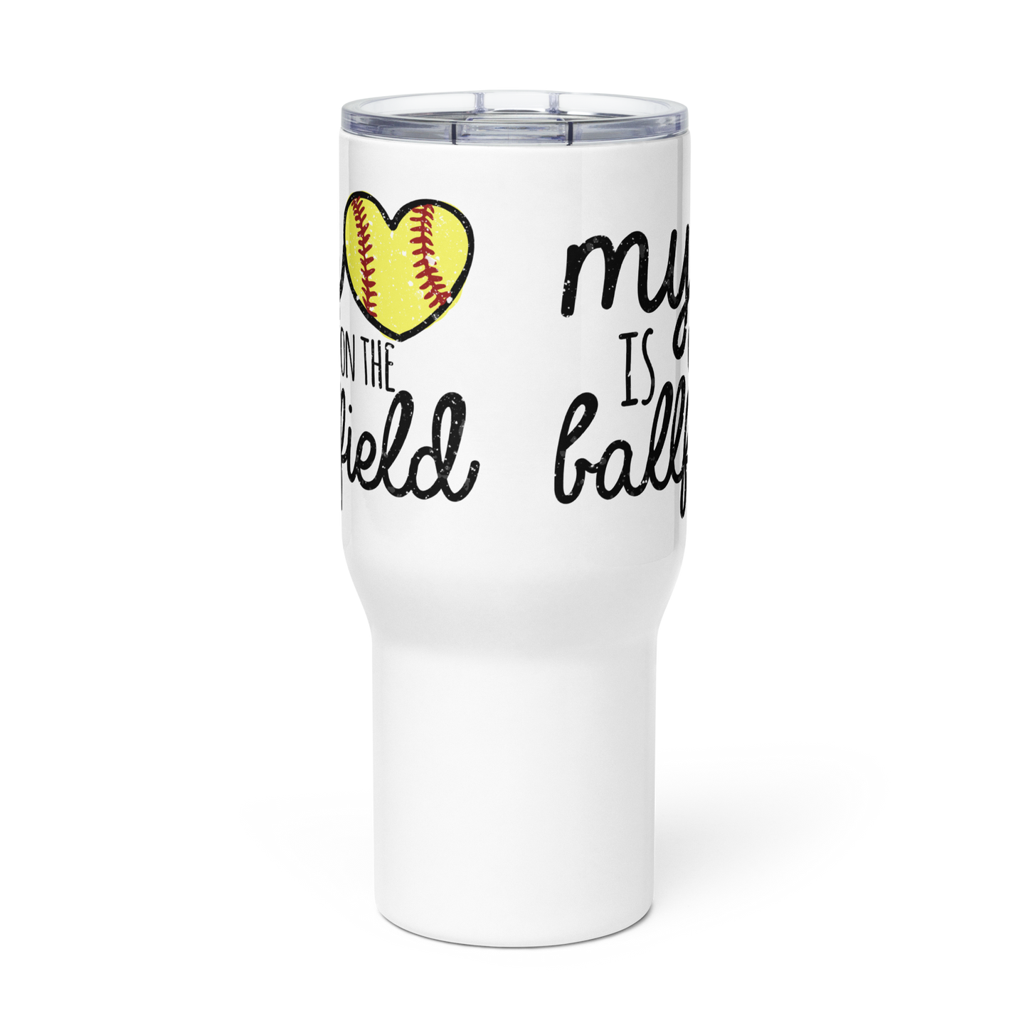 My Heart Is On The Ballfield Travel Mug (Softball)