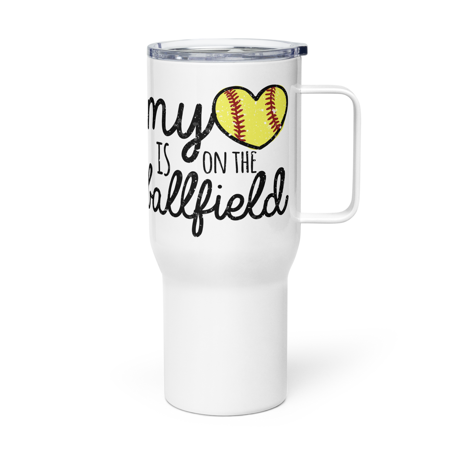 My Heart Is On The Ballfield Travel Mug (Softball)