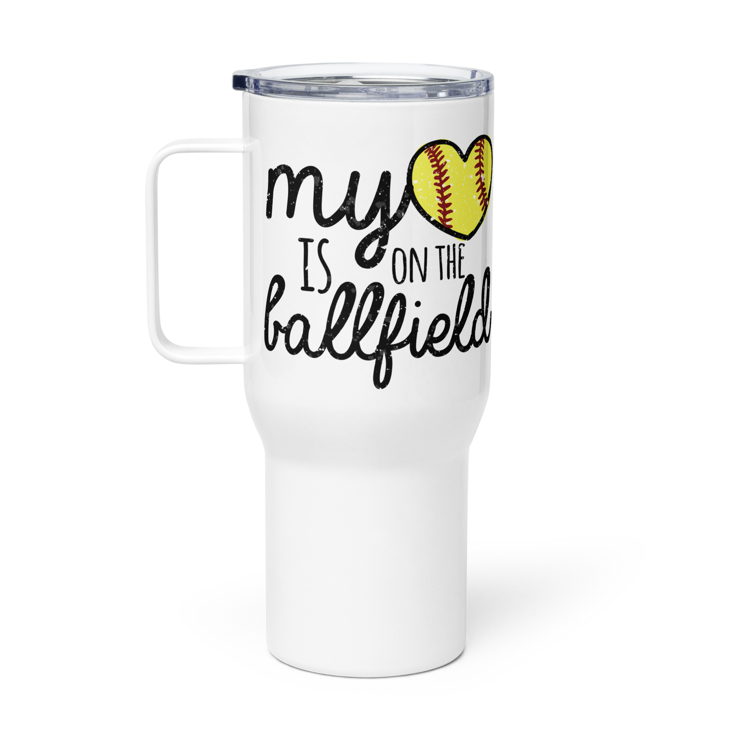 My Heart Is On The Ballfield Travel Mug (Softball)