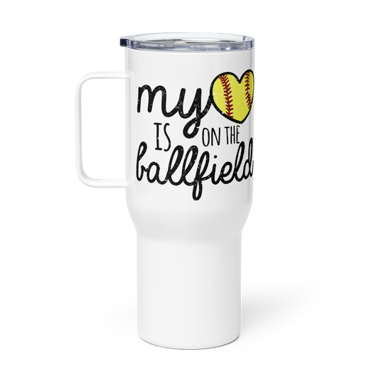 My Heart Is On The Ballfield Travel Mug (Softball)
